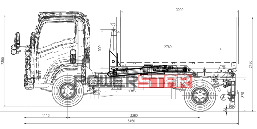 Isuzu hook loader truck technical drawing